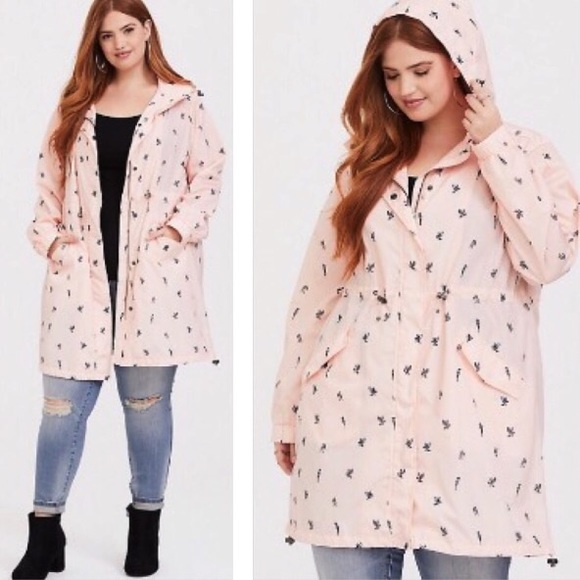 torrid Jackets & Blazers - Torrid pink bird pattern hood rain jacket